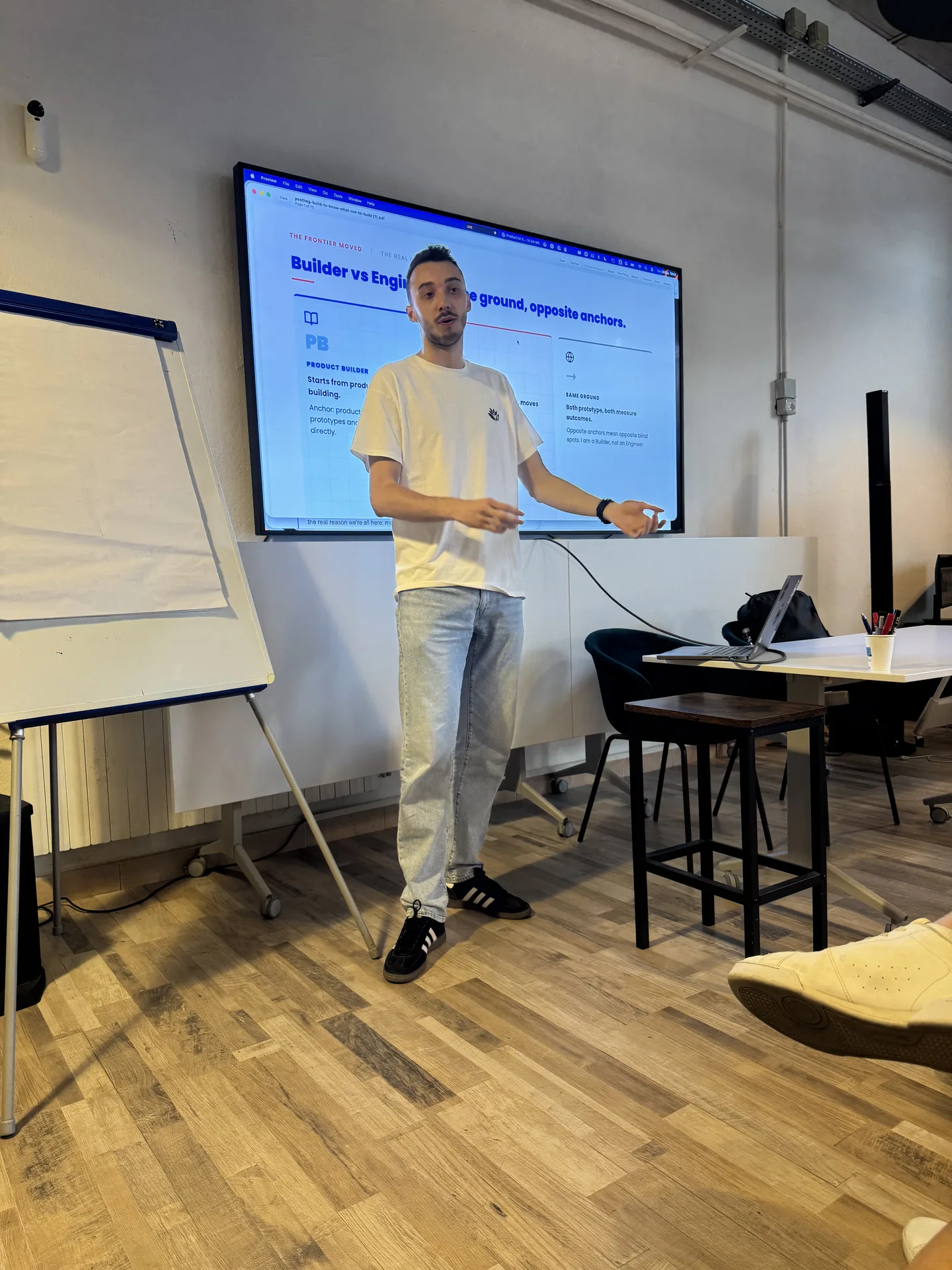 Davide Sala speaking about product builders and engineers